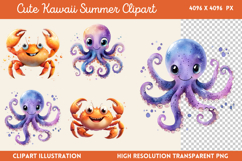 Cute Kawaii Summer Clipart PNG Product Image 1