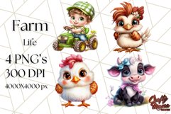 Kids Farm Clipart, Cute Farmer and Farm Animal PNG Product Image 1
