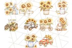 Muted Sunflower Clipart, Watercolor Farmhouse Florals Png Product Image 9