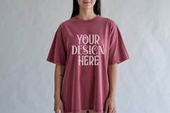 Crimson Comfort Colors 1717 T-shirt Mockups, Real Model Product Image 1