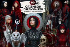 Crimson Dreamwalker Clipart Set Gothic Fantasy Graphics Product Image 1