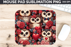Watercolor Owl Mouse Pad Sublimation - Valentines PNG Product Image 1