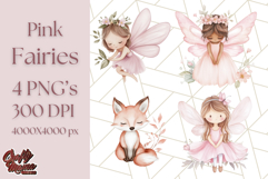 Pastel Pink Fairy Garden Clipart, Enchanted Cottagecore Png Product Image 1