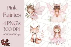 Pastel Pink Fairy Garden Clipart, Enchanted Cottagecore Png Product Image 1