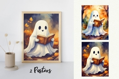 2 Cute Ghost Reading a Book Wall Art Poster Printable Product Image 1