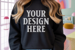 Black Gildan 18000 Crewnwck Sweatshirt Mockup, gildan 18000 Product Image 1