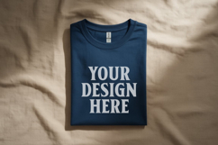 Gildan 64000 Navy Folded Tshirt Mockup Product Image 1