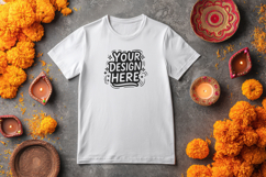 Autumn Candle Flatlay T-Shirt Mockup PSD JPG Product Image 1