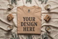 Gildan 5000 Sand Folded Christmas Mockup, G5000 mockup Product Image 1
