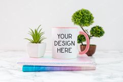 Mug Mockup 11 Oz Blank White Coffee Cup Pink Handle Product Image 1