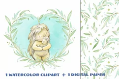 Baby mom hedgehog watercolor clipart, digital paper JPG, gir Product Image 1