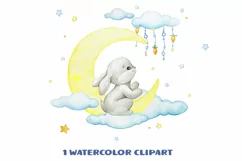 Baby bunny watercolor clipart, digital paper JPG, girl wall Product Image 1