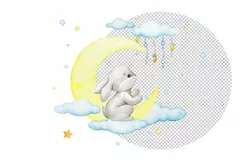 Baby bunny watercolor clipart, digital paper JPG, girl wall Product Image 3