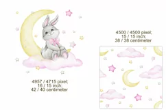 bunny moon clipart digital paper baby girl nursery decor sub Product Image 2