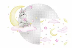bunny moon clipart digital paper baby girl nursery decor sub Product Image 3