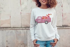 Watercolor vintage Valentine truck load with kisses XOXO png Product Image 7