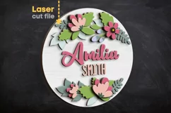Baby Name Sign SVG Flowers. Laser cut files for Glowforge Product Image 1