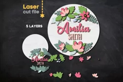 Baby Name Sign SVG Flowers. Laser cut files for Glowforge Product Image 2