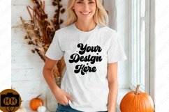 Bella Canvas 3001 Fall Woman Mockup,Fall white TShirt Mockup Product Image 1