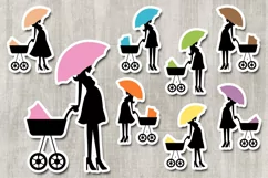 Silhouette Pregnant woman, umbrella baby carriage illustrations Product Image 2