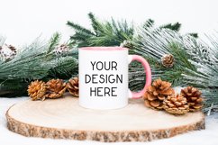 Mug Mockup Christmas 11 Oz White Coffee Cup Pink Handle Product Image 1