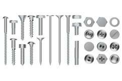 Realistic metal screws. Construction steel screw, hex cap Product Image 1