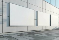 Three blank horizontal billboards hanging on building facade Product Image 1