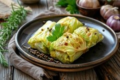 Cabbage rolls stuffed with minced meat and rice on a plate Product Image 1