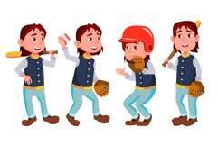 Baseball Boy Schoolboy Kid Poses Set Vector. Primary School Product Image 1