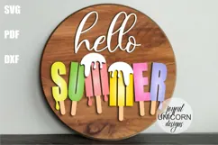 Hello Summer Round Sign SVG | Ice Cream Door Hanger SVG Product Image 1