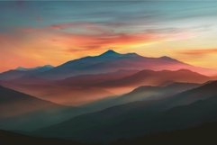 Setting sun illuminating misty mountain range Product Image 1