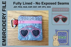 Heart Sunglasses Mini Zipper Bag / Fully Lined, 4X4 HOOP Product Image 1