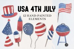 USA 4th July Watercolor 12 Elements Celebration BBQ Party Product Image 1