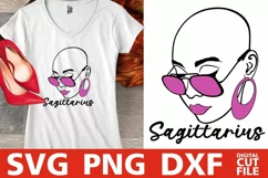 Sagittarus Zodiac Sign svg, Bald Woman in Glasses, Melanin Product Image 1