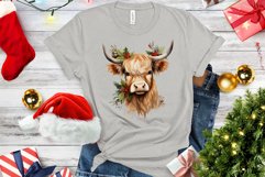 Watercolor Highland Cow PNG, Christmas Highland Cow PNG Product Image 4