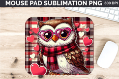 Watercolor Owl Mouse Pad Sublimation - Valentines PNG Product Image 1