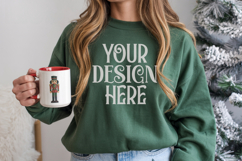 Christmas Gildan 18000 Forest Green Crewneck Sweatshirt Mock Product Image 1
