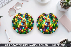 Bunny Car coaster sublimation, Easter Coaster PNG Design Product Image 1