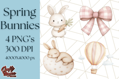 Spring Bunnies PNG Watercolor Bunny Clipart, Pastel Easter Product Image 1