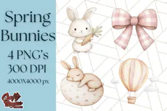 Spring Bunnies PNG Watercolor Bunny Clipart, Pastel Easter Product Image 1