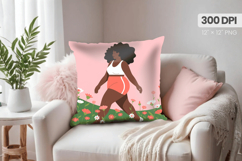 Afro Girl /Woman braided hair Pillow Design, Black Queen PNG Product Image 1