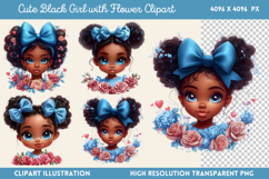 Cute Black Girl with Flower Clipart PNG Product Image 1