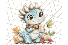 Fall Dinosaur PNG Clipart with Autumn Elements, Cute Dino Product Image 3