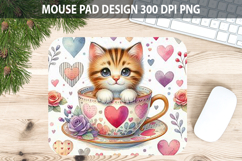 Watercolor Cat Mouse Pad Sublimation - Valentines PNG Product Image 1