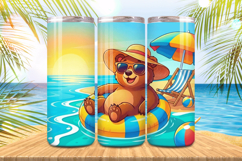 Cute bear enjoy beach with swimming ring Tumbler Wrap PNG Su Product Image 1