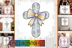 VIBRANT TSHIRT DESIGN PNG Sublimation, Cross and Bow Product Image 1