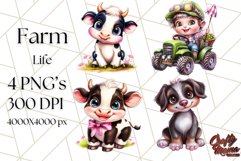 Kids Farm Clipart, Cute Farmer and Farm Animal PNG Product Image 1