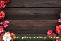 Wooden Table Background Mockup, Pink Flowers Background PNG Product Image 1