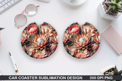 Flowers Car Coaster Sublimation| Flowers Coaster PNG Design Product Image 1