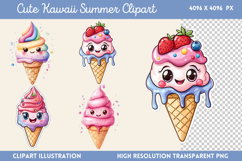 Cute Kawaii Summer Clipart PNG Product Image 1
